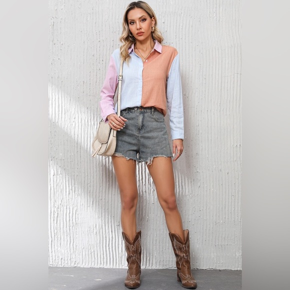 Color Block Button Up Long Sleeve Shirt - Picture 5 of 7